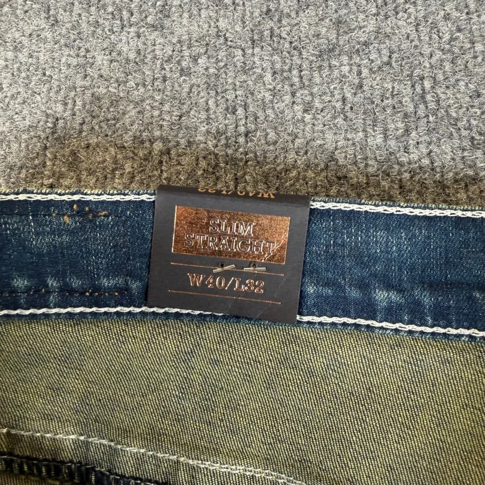 Noblezen Collection Mens Slim Straight Jeans Blue Distressed‎ W40 L32 NEW